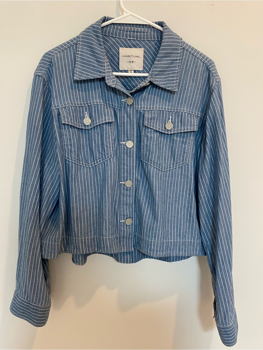 Habitual Blue Striped Shirt Jacket Size M